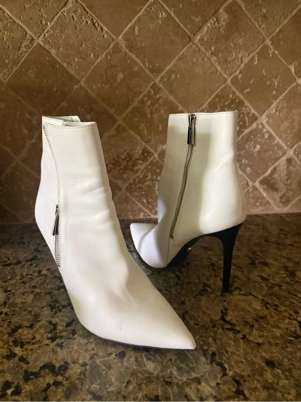 White Pointed-Toe Stiletto Ankle Boots